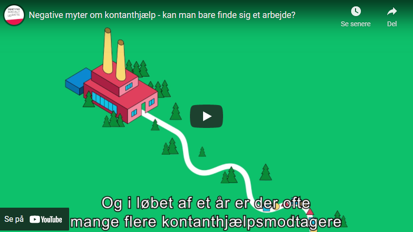 Screenshot fra videoen: Rød fabrik på grøn baggrund med hvid vej der førere til fra (beskæftigelse)